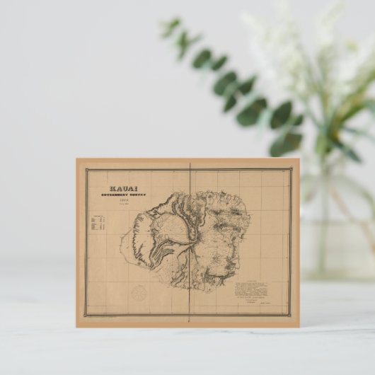 Kauai, 1878,  Hawaii Map Briefkaart (Staand voorkant)