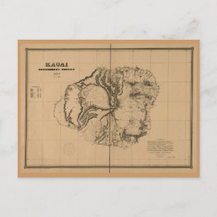 Kauai, 1878, Hawaii Map Briefkaart
