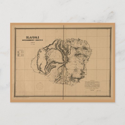 Kauai, 1878,  Hawaii Map Briefkaart (Voorkant)