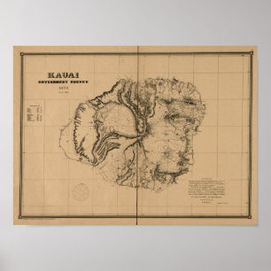 Kauai, 1878,  Hawaii Map Poster