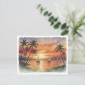 Kauai Beach Sunset watercolor Briefkaart (Staand voorkant)