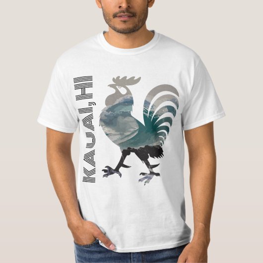 Kauai Chicken Rooster Hawaii Surf Wave  T-shirt (Voorkant)