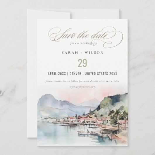 Kauai Hawaï Aquarel Landschap Bruiloft Save The Date (Voorkant)