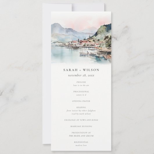 Kauai Hawaï Aquarel Landschap Trouwprogramma Kaart (Voorkant)