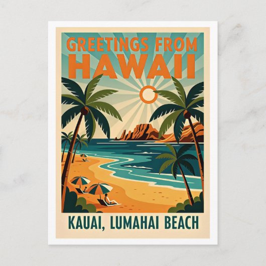 Kauai, Hawaï Retro Reis Briefkaart (Voorkant)