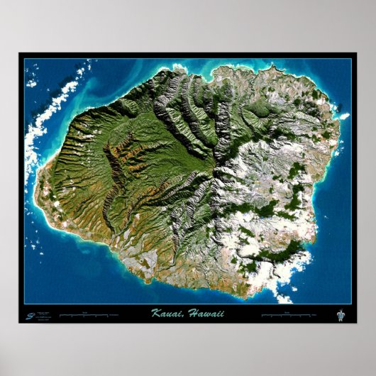 Kauai, Hawaï satellietposter Poster (Voorkant)