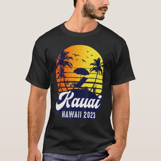 Kauai Hawaii 2023 Hawaiian Sunset Beach Retro T-shirt (Voorkant)