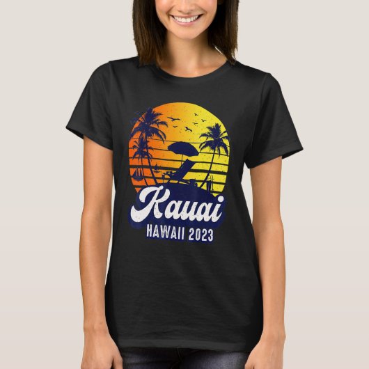 Kauai Hawaii 2023 Hawaiian Sunset Beach Retro T-shirt (Voorkant)