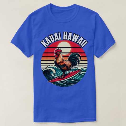 Kauai Hawaii Chicken Rooster Surfen Retro Zonsonde T-shirt (Design voorkant)