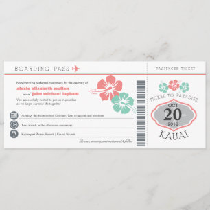 Kauai Hawaii Hibiscus Boarding Pass Wedding Kaart