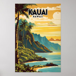 Kauai Hawaii Nostalgische Retro Reiskunst Poster