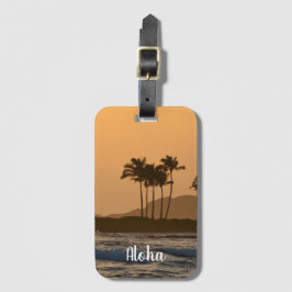 Kauai Hawaii Ocean Palm Trees Sunset Bagagelabel