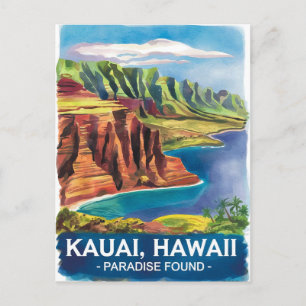 Kauai Hawaii Paradise Gevonden Waterverf Schilderi Briefkaart