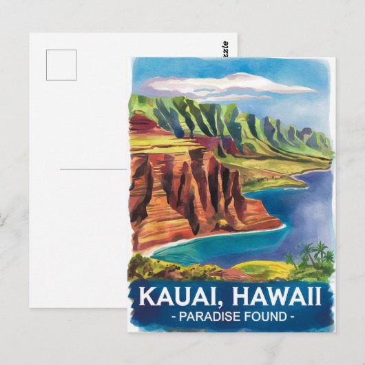 Kauai Hawaii Paradise Gevonden Waterverf Schilderi Briefkaart (Voorkant / Achterkant)