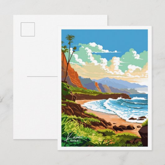 Kauai Hawaii reizen  illustratie Briefkaart (Voorkant / Achterkant)
