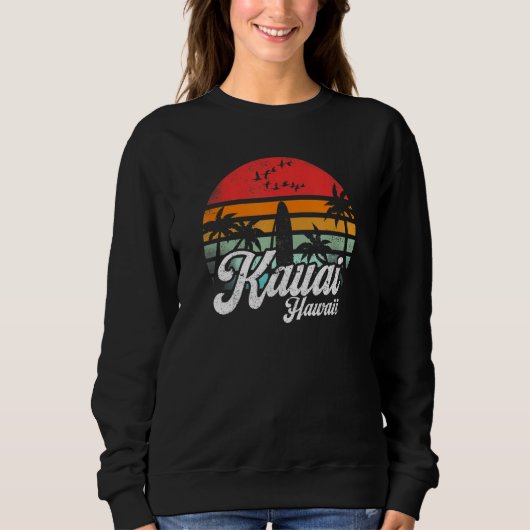 Kauai Hawaii Retro Funny Hawaiian Beach Surfing Su Trui (Voorkant)