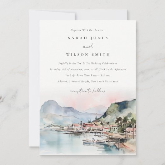 Kauai Hawaii Watercolor Landscape Wedding Kaart (Voorkant)