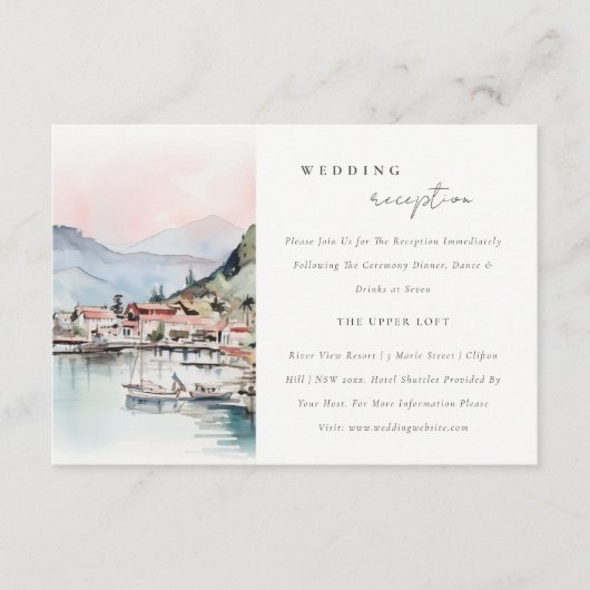 Kauai Hawaii Watercolor Scape Wedding Reception Informatiekaartje (Voorkant)