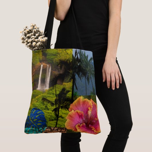 Kauai Hawaiian Collage Reversible Beach Bag Tote Bag (Dichtbij)