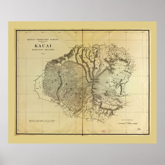 Kauai, Hawaiian Islands Map (1903) Poster (Voorkant)