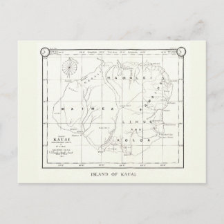 Kauai Island, Hawaii, kaart 1887 Briefkaart