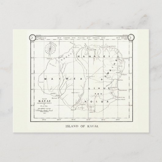 Kauai Island, Hawaii,  kaart 1887 Briefkaart (Voorkant)