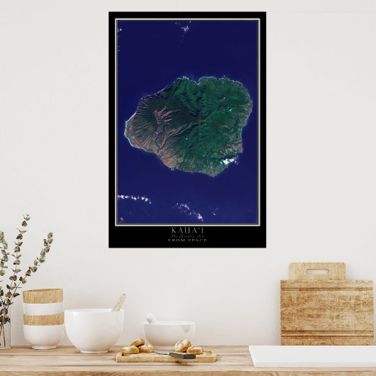 Kauai Island Hawaii van de Space Satellite Map Poster (Keuken)