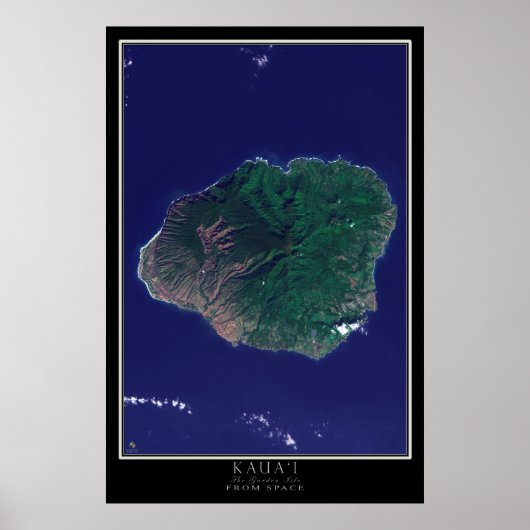 Kauai Island Hawaii van de Space Satellite Map Poster (Voorkant)