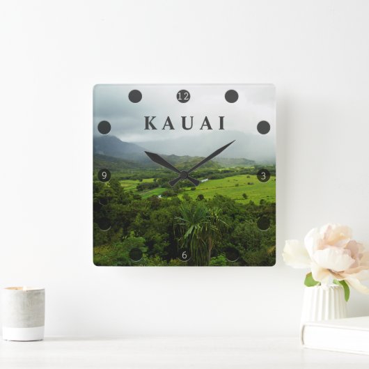 Kauai, Landscape Scene Hawaii Vierkante Klok (Huis)