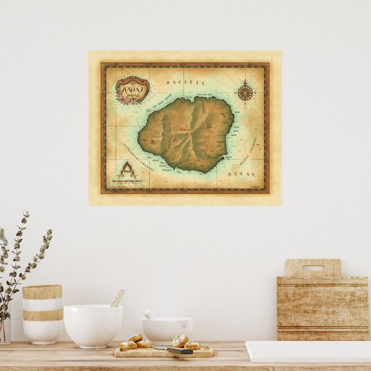 Kauai-map-4000-dpi-over Poster (Keuken)