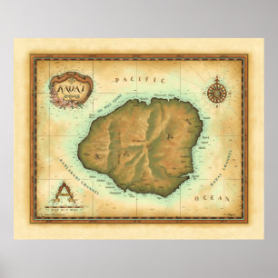 Kauai-map-4000-dpi-over Poster