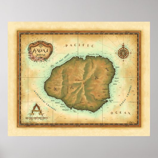 Kauai-map-4000-dpi-over Poster (Voorkant)