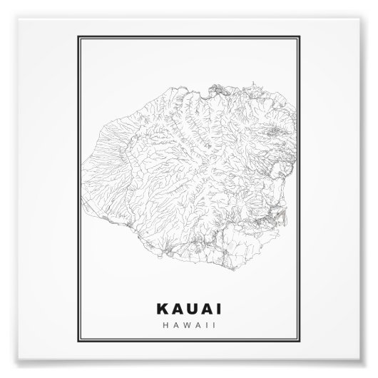 Kauai Map Foto Afdruk (Voorkant)
