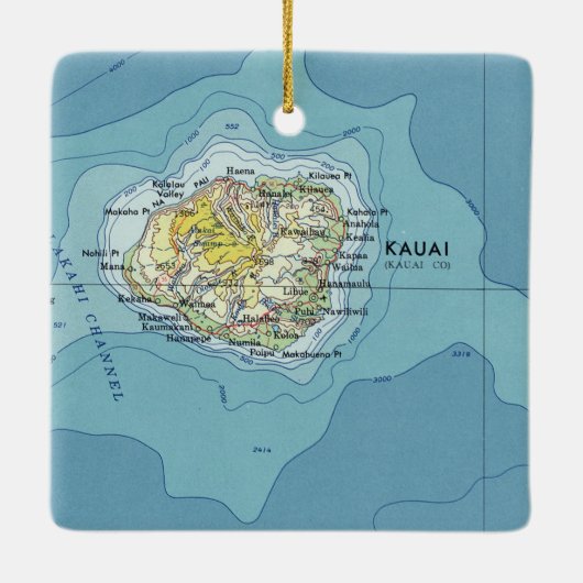 Kauai Map Keramisch Ornament (Achterkant)