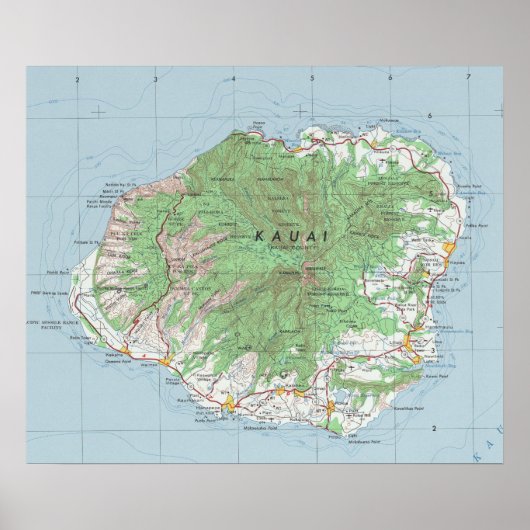 Kauai  Map Poster (Voorkant)