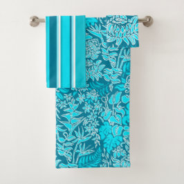 Kauai Morning Hawaiian Floral & Stripe Coordinate Bad Handdoek