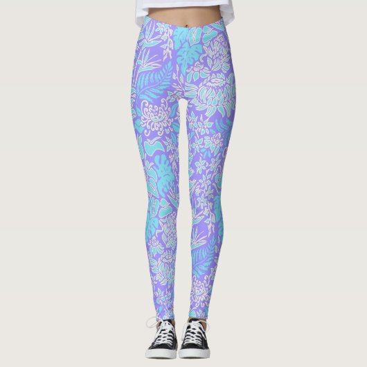 Kauai Morning Hawaiian Protea Floral Leggings (Voorkant)