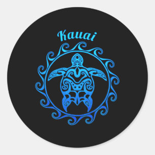 Kauai Ocean Blue Tribal Turtle Ronde Sticker
