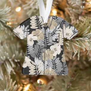 Kauai Oerwoud Hawaiian Hibiscus Aloha Shirt- Zwart Ornament