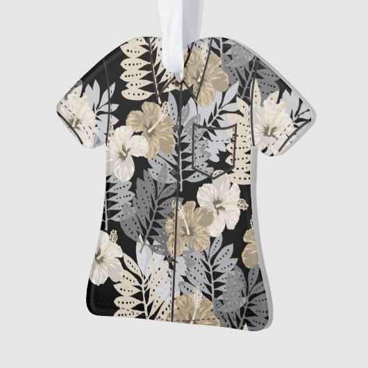 Kauai Oerwoud Hawaiian Hibiscus Aloha Shirt- Zwart Ornament (voorkant)