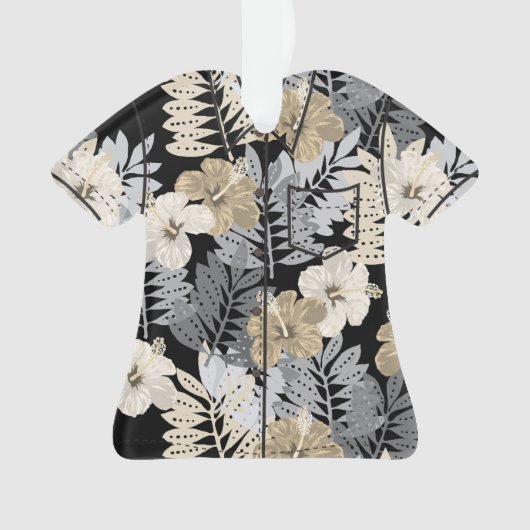 Kauai Oerwoud Hawaiian Hibiscus Aloha Shirt- Zwart Ornament (voorkant)