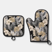 Kauai Oerwoud Hawaiian Hibiscus en Palms Neutral Ovenwant & Pannenlap Set (Voorkant)