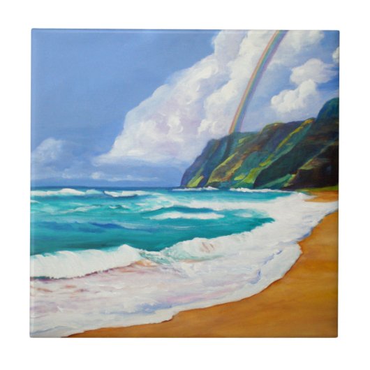 Kauai Polihale Beach met regenboogkeramische tegel Tegeltje (Voorkant)