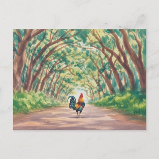 Kauai  Rooster walking towards tree tunnel Briefkaart (Voorkant)