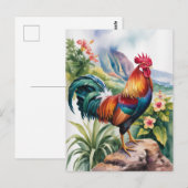 Kauai Rooster watercolor Briefkaart (Voorkant / Achterkant)