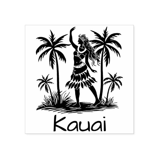 Kauai Rubber Stamp Hawaiian Dancer Palm Trees Rubberstempel (Afrduk)
