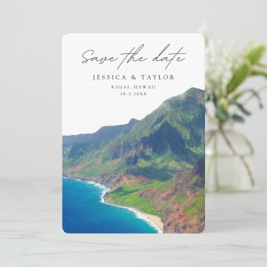 Kauai Save the Date Hawaii Bruiloft Kaart (Staand voorkant)