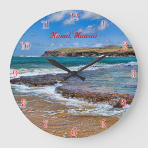 Kauai strand ronde klok met rode cijfers