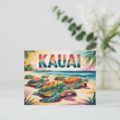 Kauai Strand Schildpadden Illustratie Briefkaart (Staand voorkant)