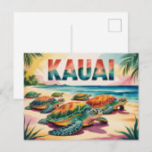 Kauai Strand Schildpadden Illustratie Briefkaart (Voorkant / Achterkant)